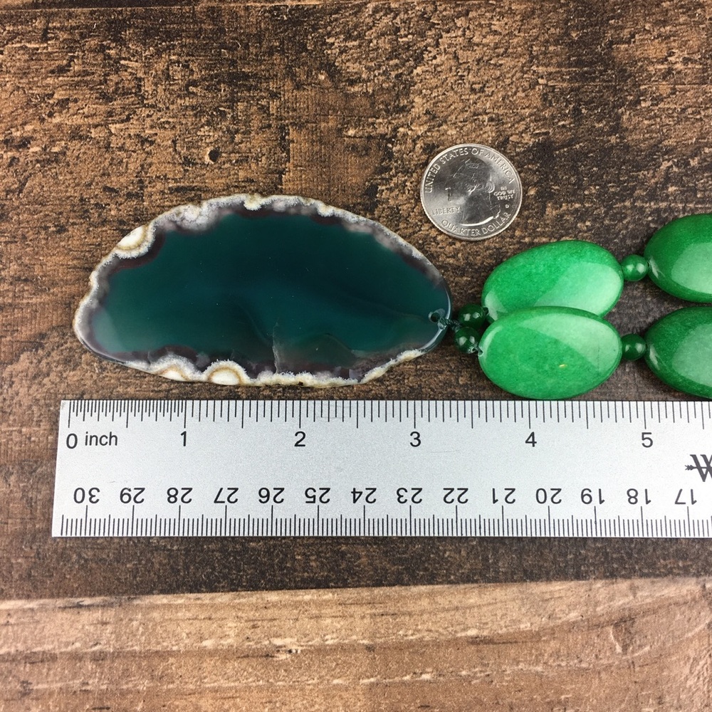 Green Geode Stone Slice Statement Necklace - image 6